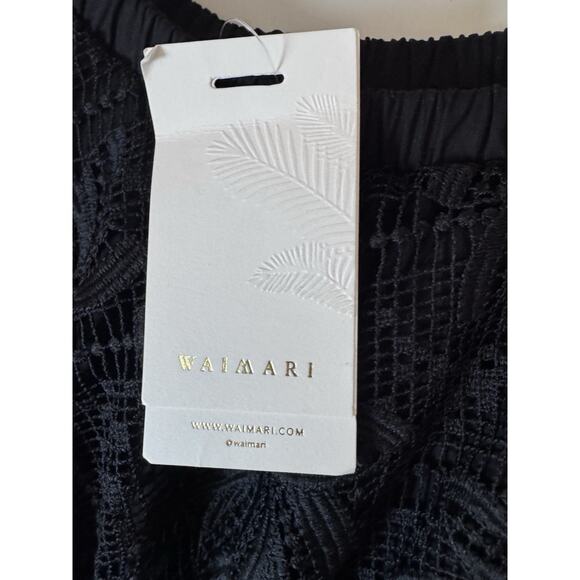 Waimari Jade Midi Dress S Black One Puff Shoulder Sheer Cutout Eyelet Lace NWT - Picture 14 of 16